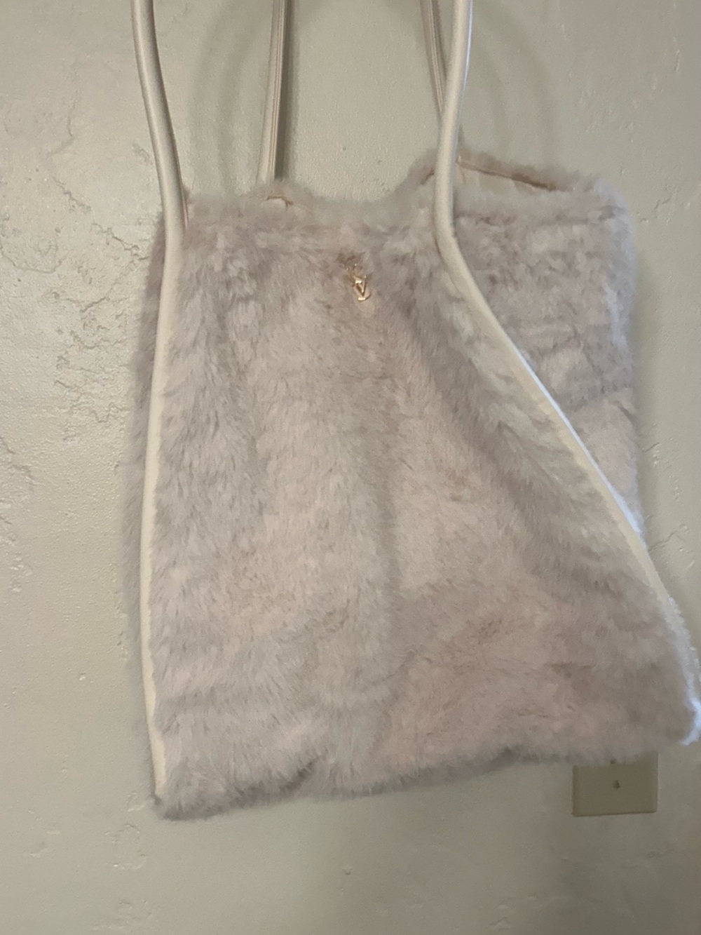 Victoria's Secret Pale Pink Faux Fur Tote with Gold V Accent